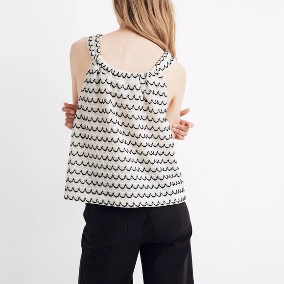 Black and White Tie Front Tank Top with Relaxed Fit - Picture 2 of 5